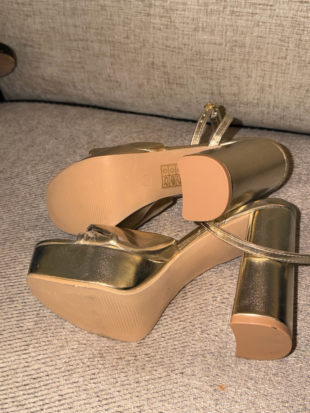 Gold Braided Strap Block Heel Sandals - Picture 3 of 3
